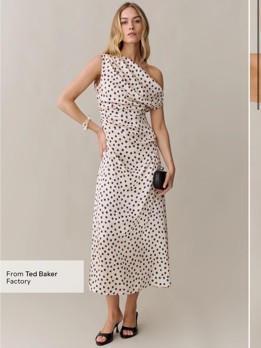 NWT Few Moda Verity Dress size 4 cream black polka dots midi off shoulder o.p.t